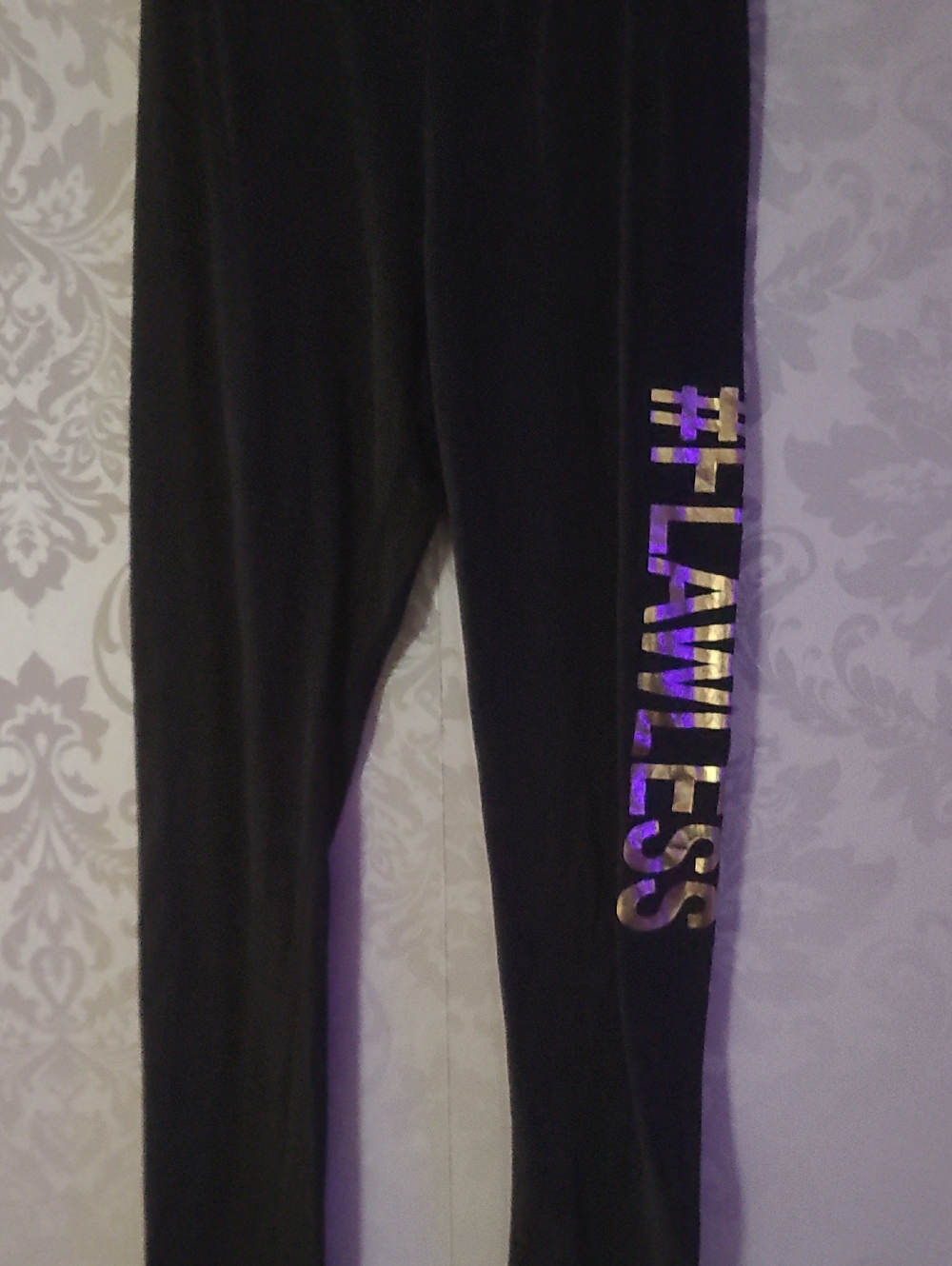 Girls' Black "#FLAWLESS" Leggings with Metallic Accent